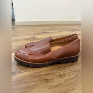 Vionic Kensley Leather Loafers Cognac Brown Comfort Arch Support